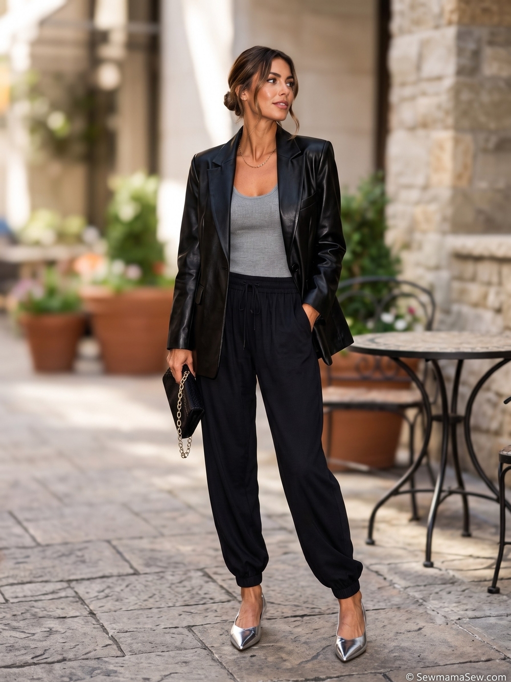 Babaton Aritzia Black Dress Joggers Quiet Luxury Corpcore Pull On Trousers